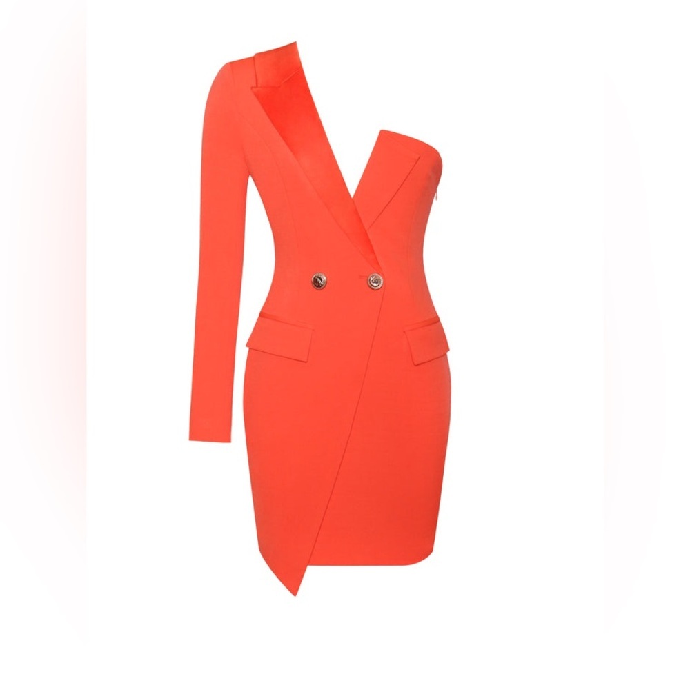 Miss Circle KEEP ONE UP ORANGE CREPE TUXEDO BLAZER DRESS - Picture 7 of 9